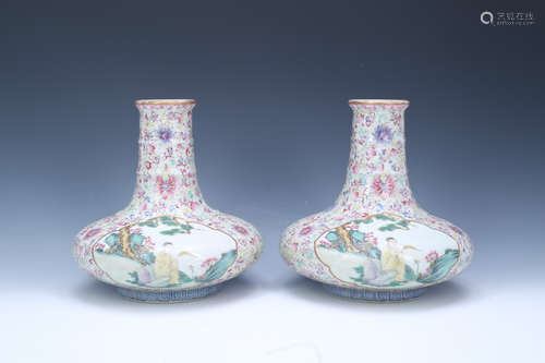 A Pair of Chinese Famille-Rose Porcelain Vases