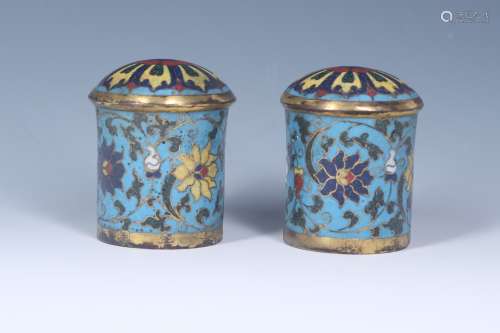 A Pair of Chinese cloisonné Painting Roller