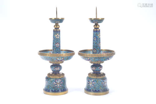 A Pair of Chinese Cloisonné Candle Holder