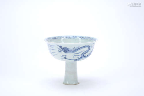 A Chinese Blue and White Porcelain High Foot Cup