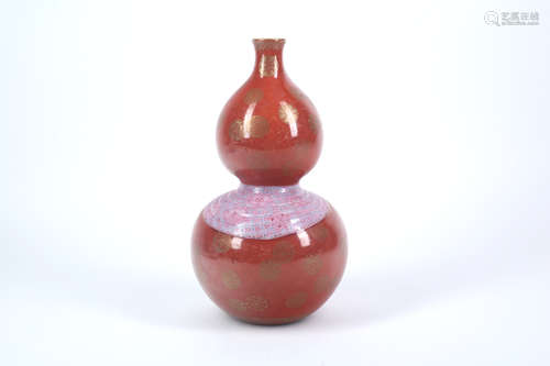 A Chinese Red Glazed Porcelain Double Gourd Vase