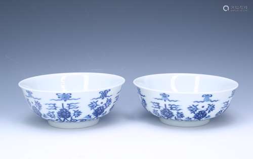 A Pair of Chinese Blue and White Porcelain Bowls