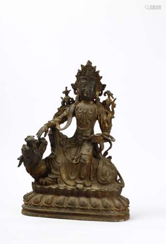 A Chinese Gilt Bronze Seated Buddha with A Foo Dod