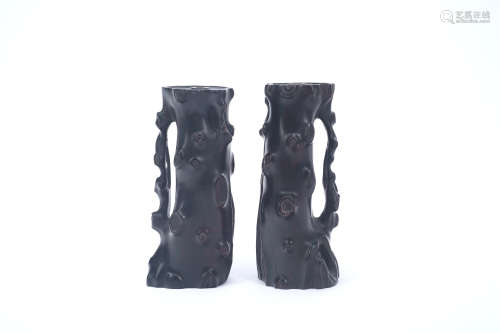 A Pair of Chinese Carved Rosewood Decorations