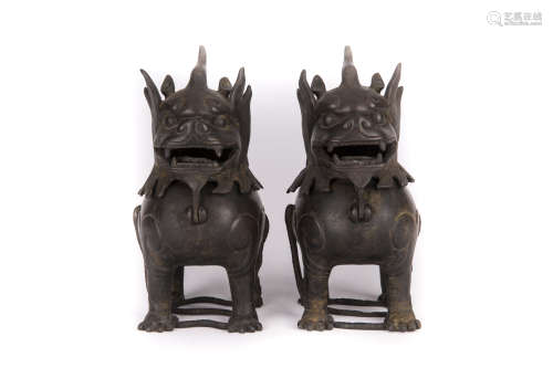 A Pair of Chinese Bronze Foo Dog
