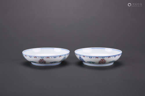 A Pair of Chinese Doucai Porcelain Plates