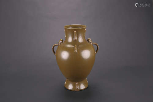 A Chinese Tea Brown Glazed Double-Ear Porcelain Vase