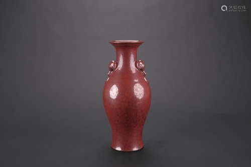  A Chinese Iron Red Glazed Double-Ear Porcelain Vase