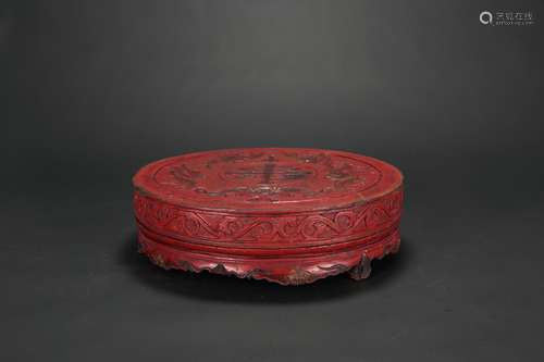 A Red Lacquer Round Box and Cover