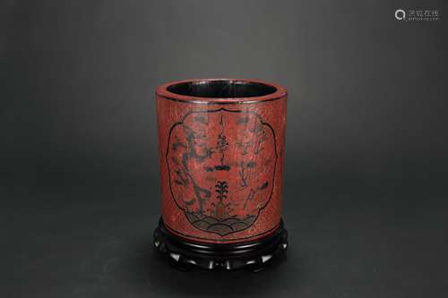 A Chinese Brush Pot with Stand