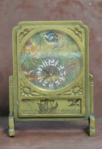 Swiss Hand-Painted Bronze Clock
