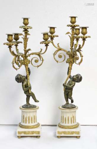Pair of Bronze & Gilt Candlelabra