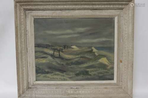 Oil on Board Painting of Landscape w/ Old Frame