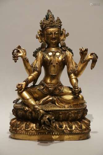 Chinese 18/19th C. Buddha Gilt w/ Highly Detailed