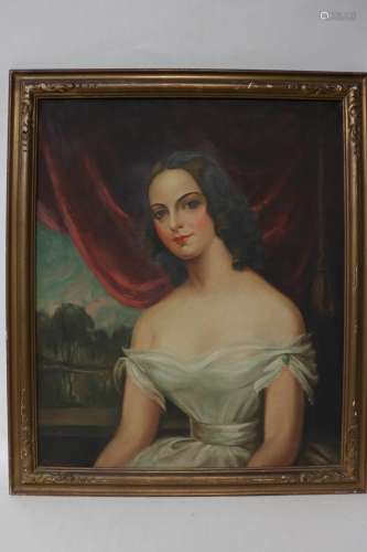 Oil on Canvas Painting of a European lady, Signed