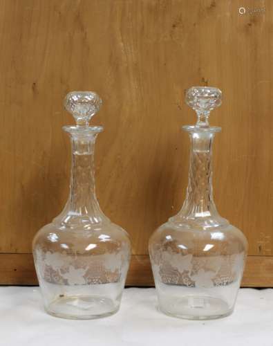19th C. Pair of Etched Glass Bottle Vase
