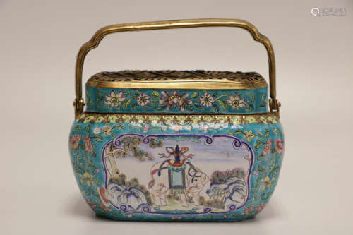 19th C. Chinese Enamel Cloisonne with Handle