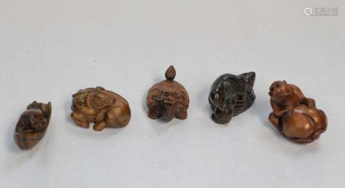 5 Pieces of Japanese Wood Carving