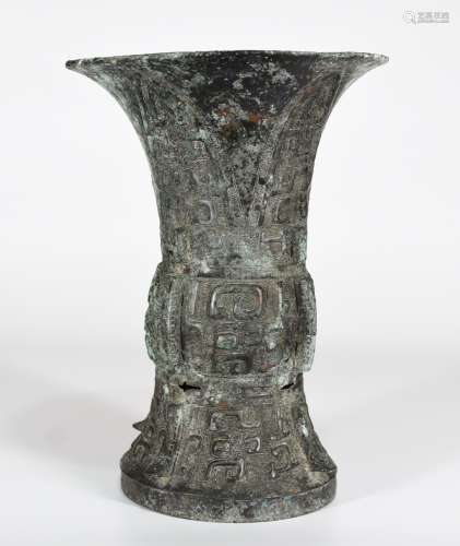 Chinese Archaic Bronze Gu Shape Vase
