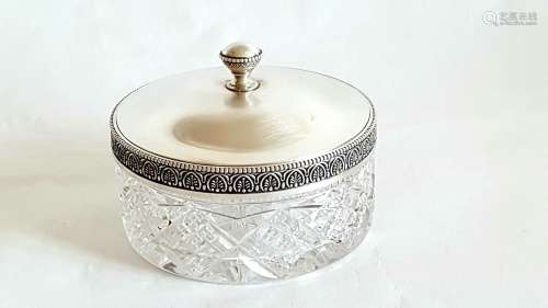 Antique Russian Cut Crystal Silver Box
