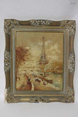 Oil Painting on Canvas of Paris, Signed