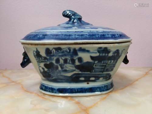 Chinese Blue/White Porcelain Cover Box - 20th C.