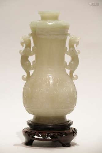 Chinese Jade Carved of a Vase w/ Base