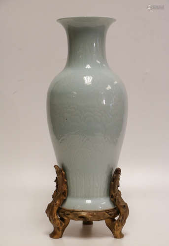 Chinese Celadon Porcelain Vase w/ Metal Mounted