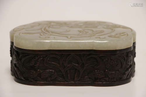 Chinese 18th C. Box w/ White Jade Cover Top
