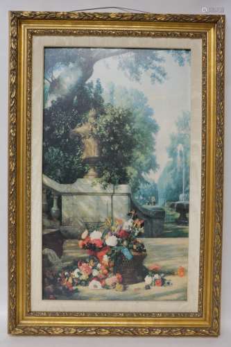 Print on Board w/ Frame of Flowers and Trees