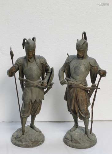 19th C. Two of Metal Warrior After Barye