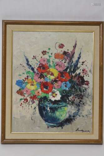 Oil on Canvas of Flowers and, Signed