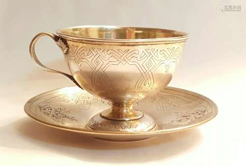 Antique Russian Silver Cup Saucer Set