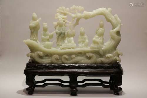 Chinese Jade Carved Massive Boat w/ Women