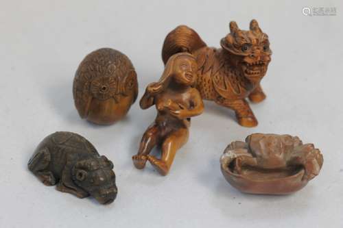5 Pieces of Japanese Wood Carving