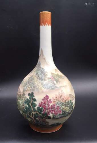 Chinese Famille Rose Porcelain Vase w/ Lanscape
