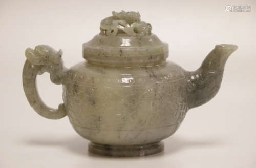 Chinese Qing Dy. Grayish Jade Carving of a Teapot