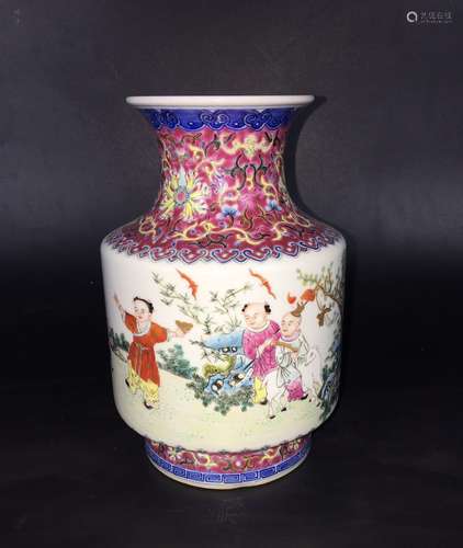 Chinese Famille Rose Porcelain Vase, Marked