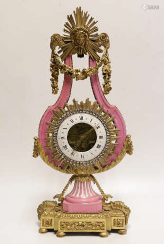 19th C. 1840 French Serve Porcelain & Bronze Clock