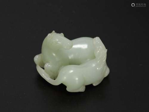 Chinese Carved Celadon Jade of Two Horses