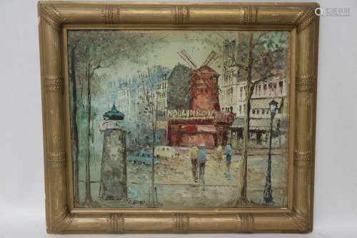 Oil on Canvas Painting of Street, Signed