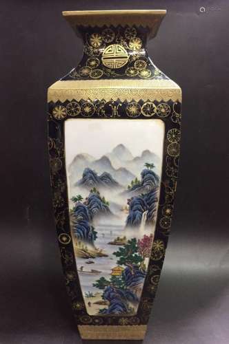 Chinese Famille Rose w/ Gilt Tracery Vase, Marked