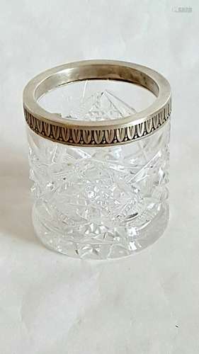 Antique Russian Cut Crystal Silver Caviar Server