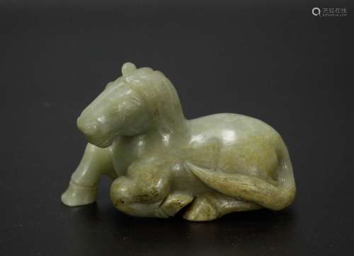 Chinese Carved Celadon Jade Horse