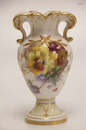 Berlin K.P.M. Porcelain Vase w/ Painted Flowers