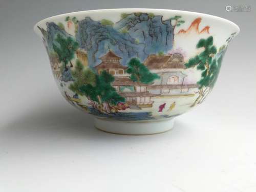 Chinese Famille Rose of Landscape Scene Bowl