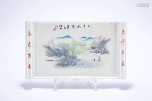 Chinese famille rose porcelain panel.