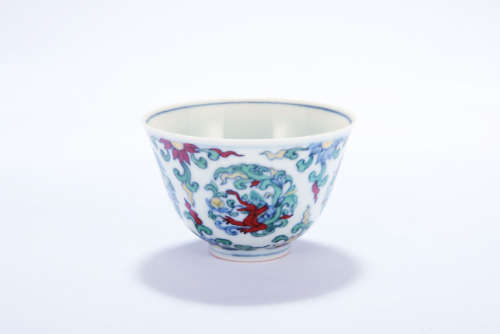 Chinese Doucai porcelain dragon cup, Chenghua mark.