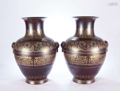 Chinese gilted dark brown glazed porcelain vase,