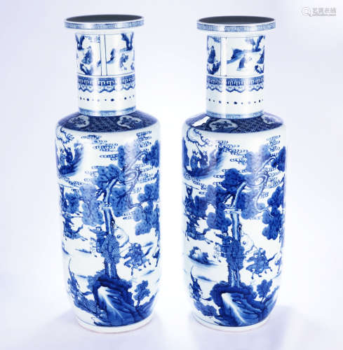Chinese blue and white porcelain vases, Kangxi mark.
